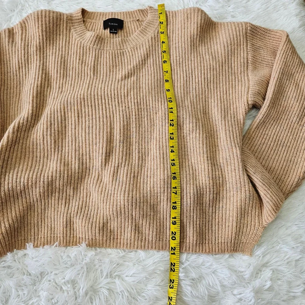 Lumiere Women's Beige Tie Back Ruffle Crewneck Long Sleeve‎ Sweater. Size L